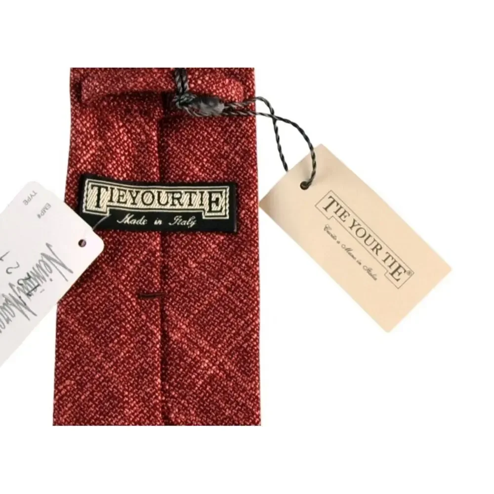 $400 NWT Tie Your Tie Florence Red Hopsack Knit Tie Diagonal Embroidery Handmade